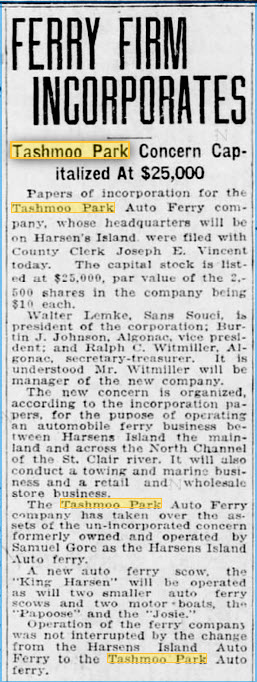 Tashmoo Park - Ferry Company Setting Up April 24 1929 (newer photo)